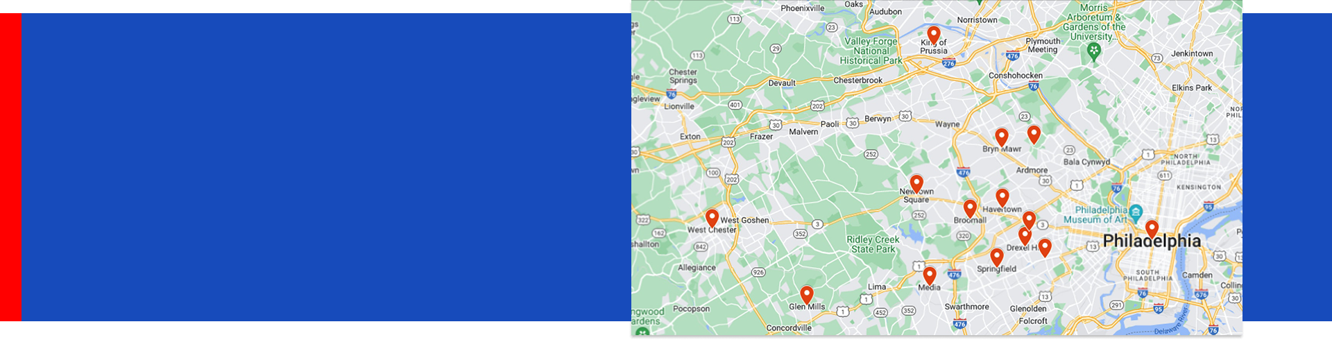 Map of Philadelphia and its suburbs to the west